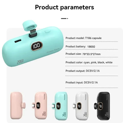 Cargador portátil externo carga rápida para IPHONE y tipo C