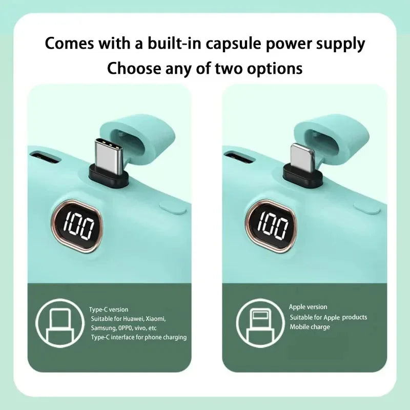 Cargador portátil externo carga rápida para IPHONE y tipo C